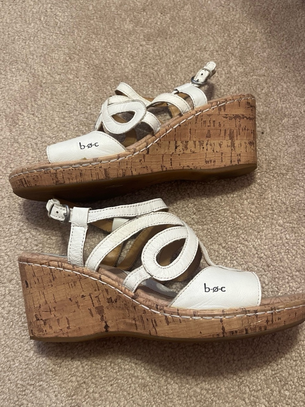 b.o.c. White Cork Wedge Sandals - Women's Strappy Platform